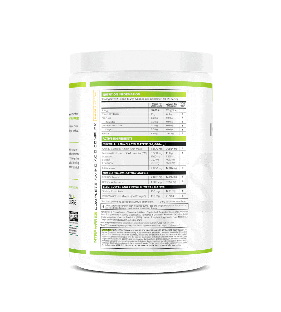 Intrawar 2.0 By Primabolics Nutrition Nutritional Information