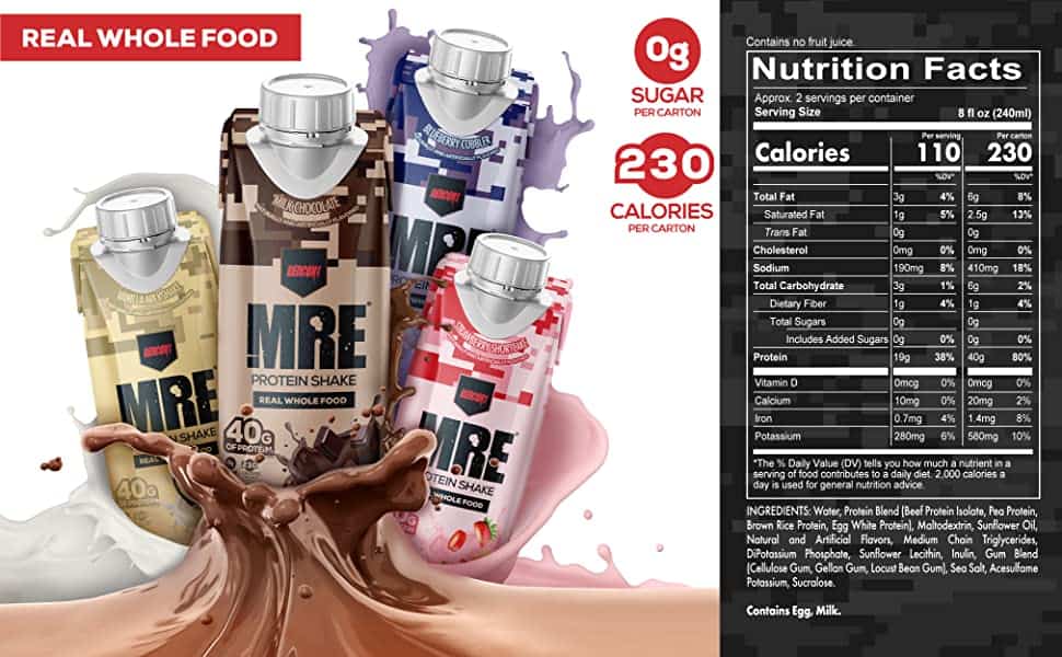 Mre Rtd Protein Shake By Redcon1 Nutritional Information
