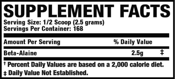 Ronnie Coleman Vital Edition Beta Alanine Xs Unflavoured 168 Serve 420G Supplement Facts 1 1 | Bodytech Supplements