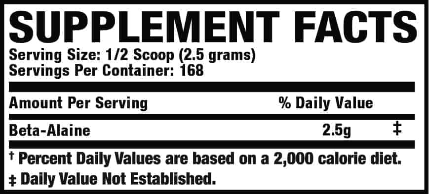 Ronnie Coleman Vital Edition Beta Alanine Xs Unflavoured 168 Serve 420G Supplement Facts 1 1 | Bodytech Supplements