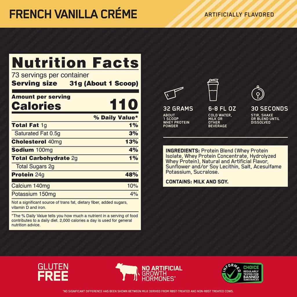 Gold Standard Whey Ingredients French Vanilla